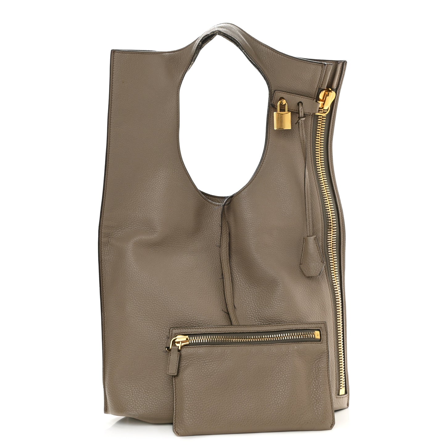 Ramskin Small Alix Padlock Zip Shoulder Bag Beige