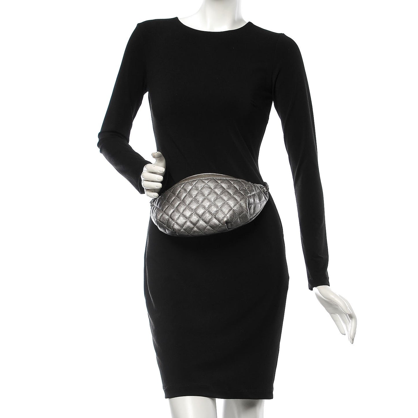 Metallic Goatskin Quilted Banane Waist Bag Fanny Pack Silver
