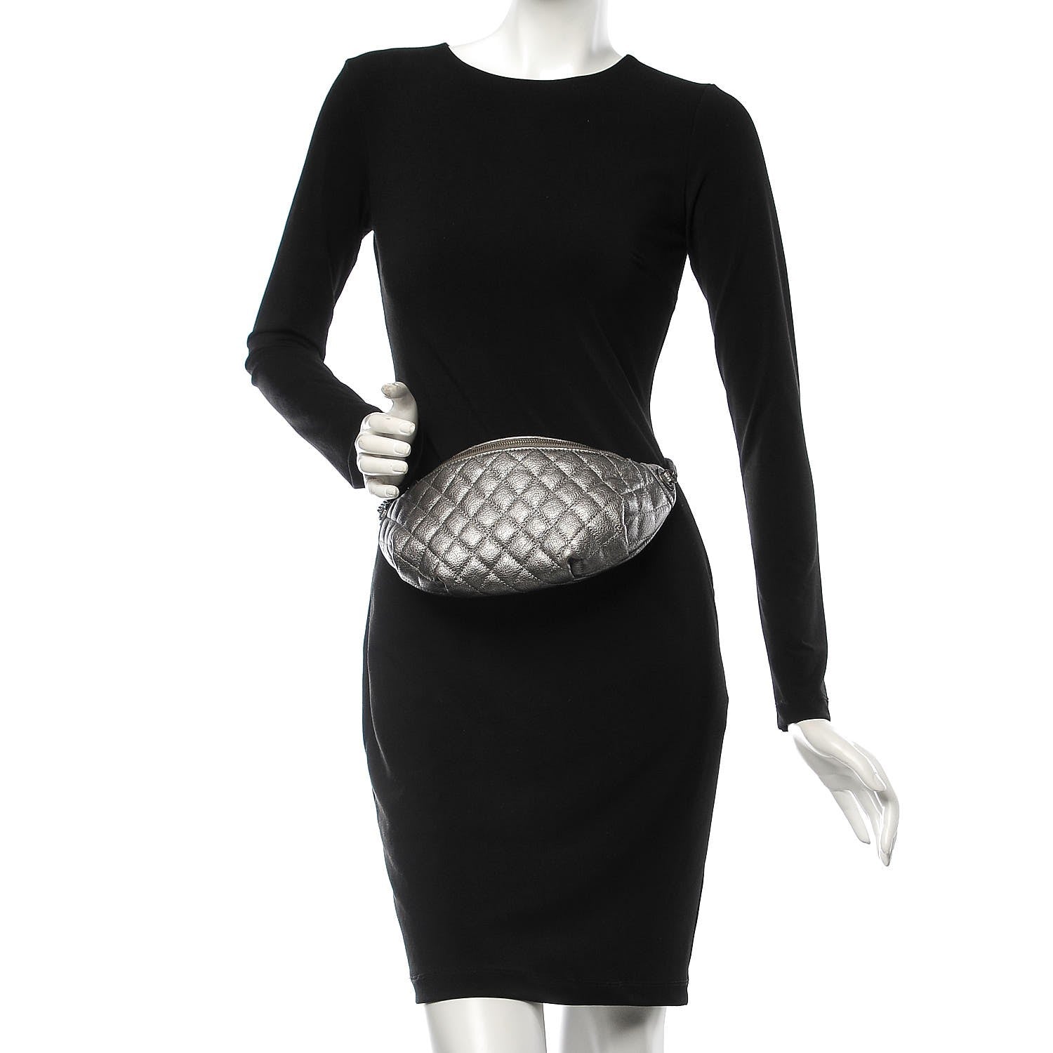 Chanel Metallic Goatskin Quilted Banane Waist Bag Fanny Pack Silver 2 of 8