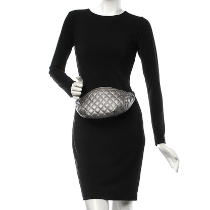 Chanel Metallic Goatskin Quilted Banane Waist Bag Fanny Pack Silver 2 of 8