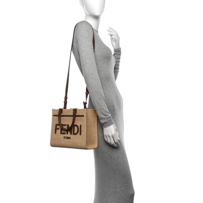 Fendi Paglia Chicco Riso Vitello Grace Logo Embroidered Small Fendi Sunshine Shopper Tote Alchemy Gianduia 2 of 12
