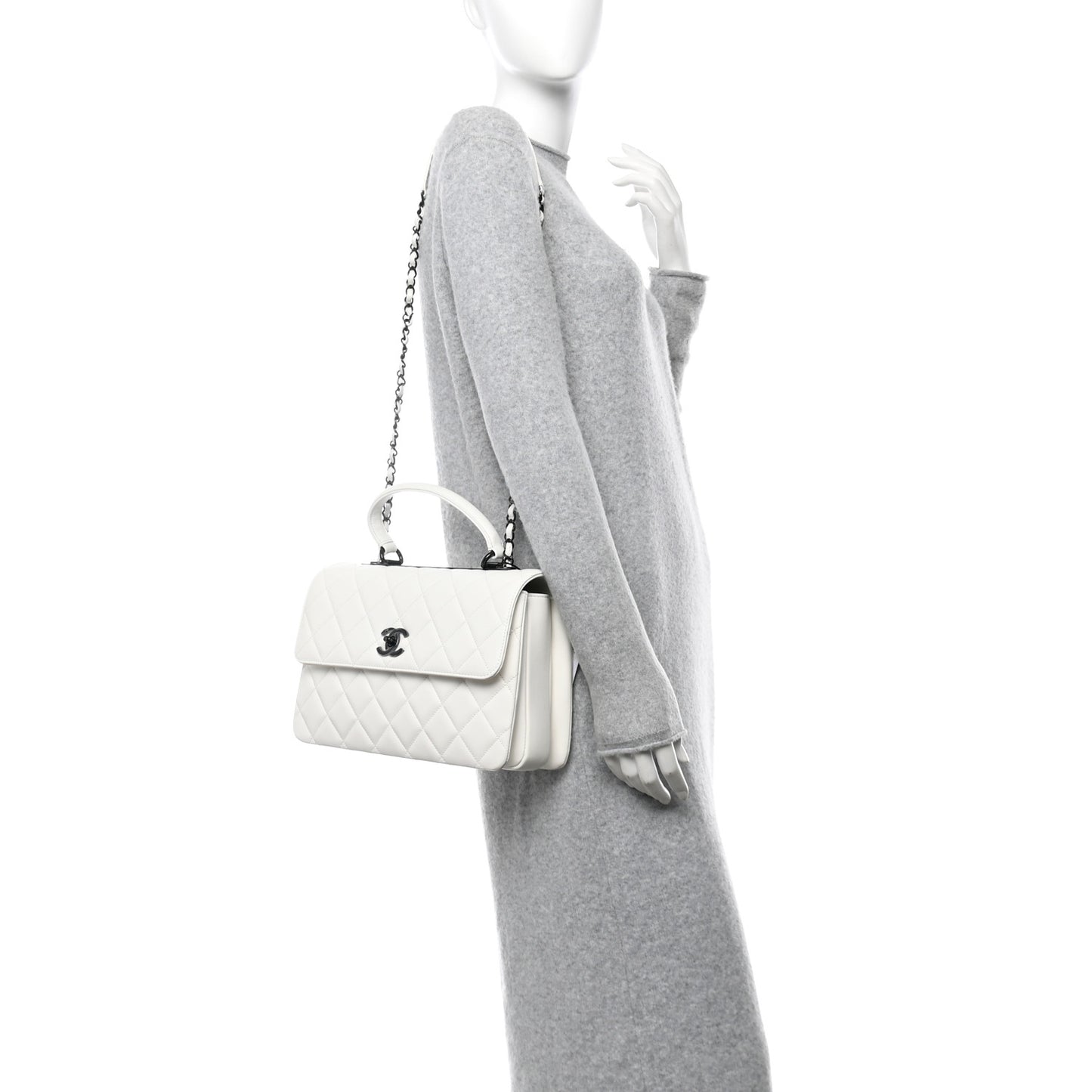 Lambskin Quilted Medium Trendy CC Flap Dual Handle Bag White