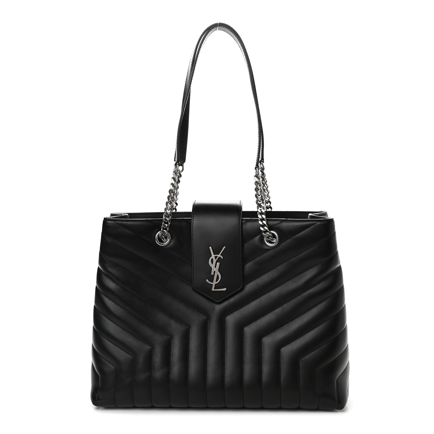 Calfskin Y Quilted Monogram Large Loulou Shopper Black