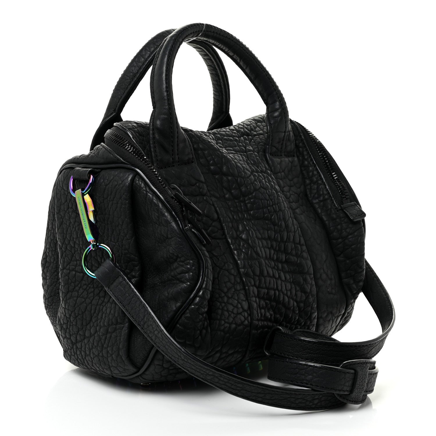 Alexander Wang Pebbled Lambskin Rockie Black Iridescent Hardware 2 of 14