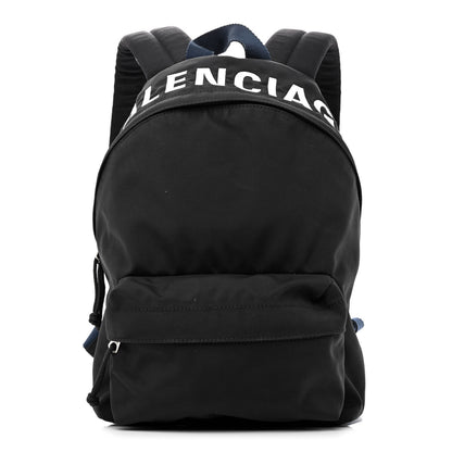 Balenciaga Sport Nylon Logo Embroidered S Wheel Backpack Black White 1 of 10