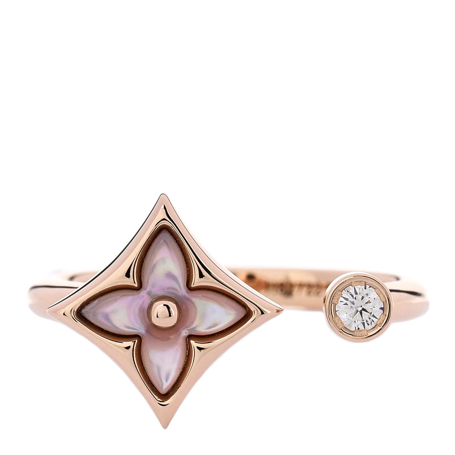 18K Pink Gold Diamond Mother of Pearl Mini Color Blossom Star Ring 51 5.75