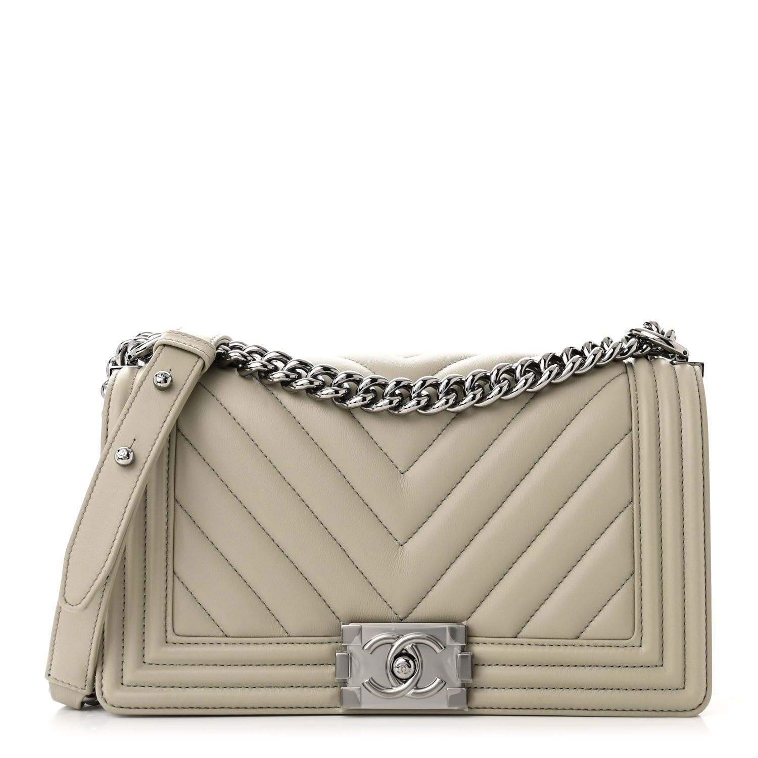 Chanel Calfskin Chevron Quilted Medium Boy Flap Grey 1 of 10