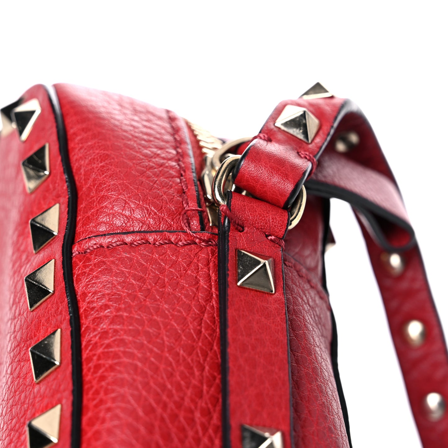 Grained Calfskin Rockstud Camera Crossbody Bag Rosso Valentino