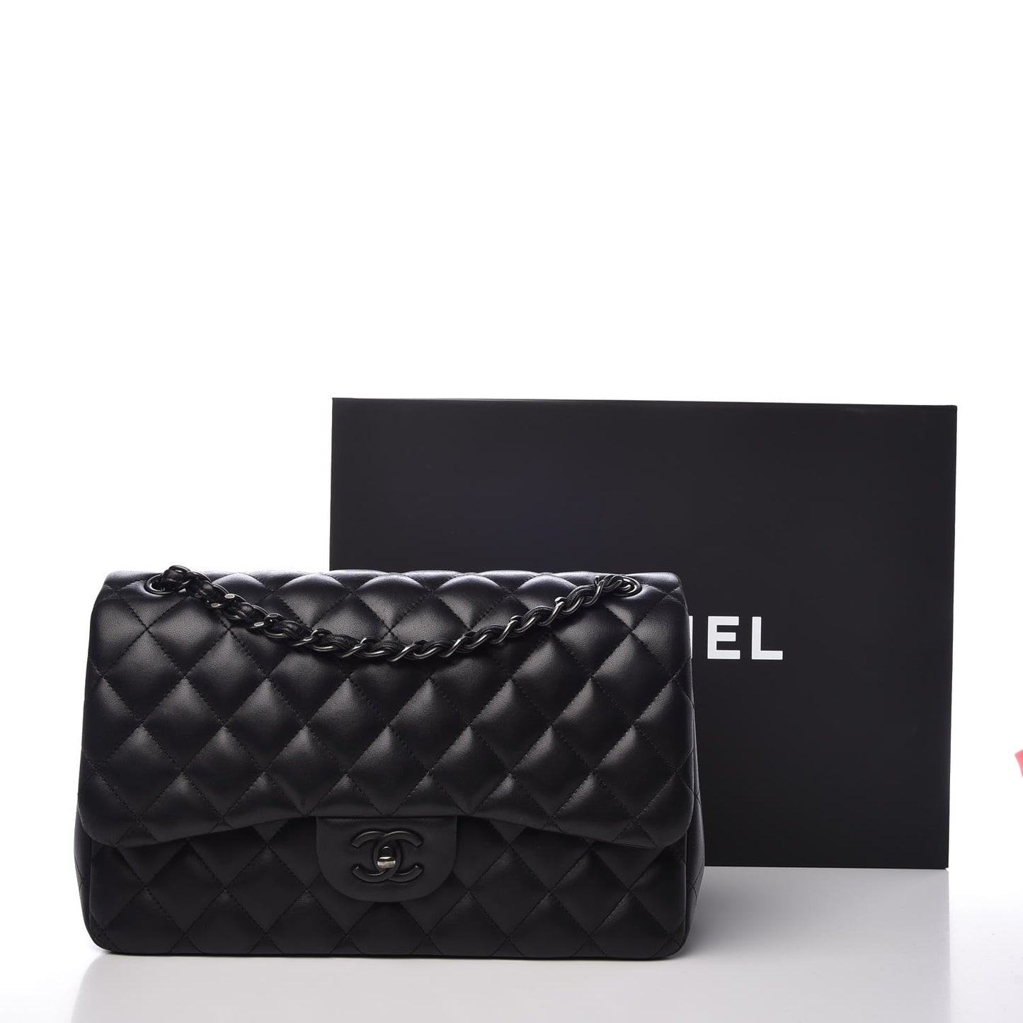 Lambskin Quilted Jumbo Double Flap Black
