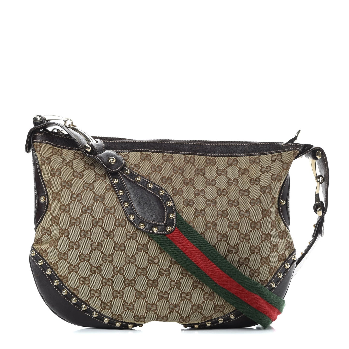 Monogram Web Studded Pelham Shoulder Bag Dark Brown