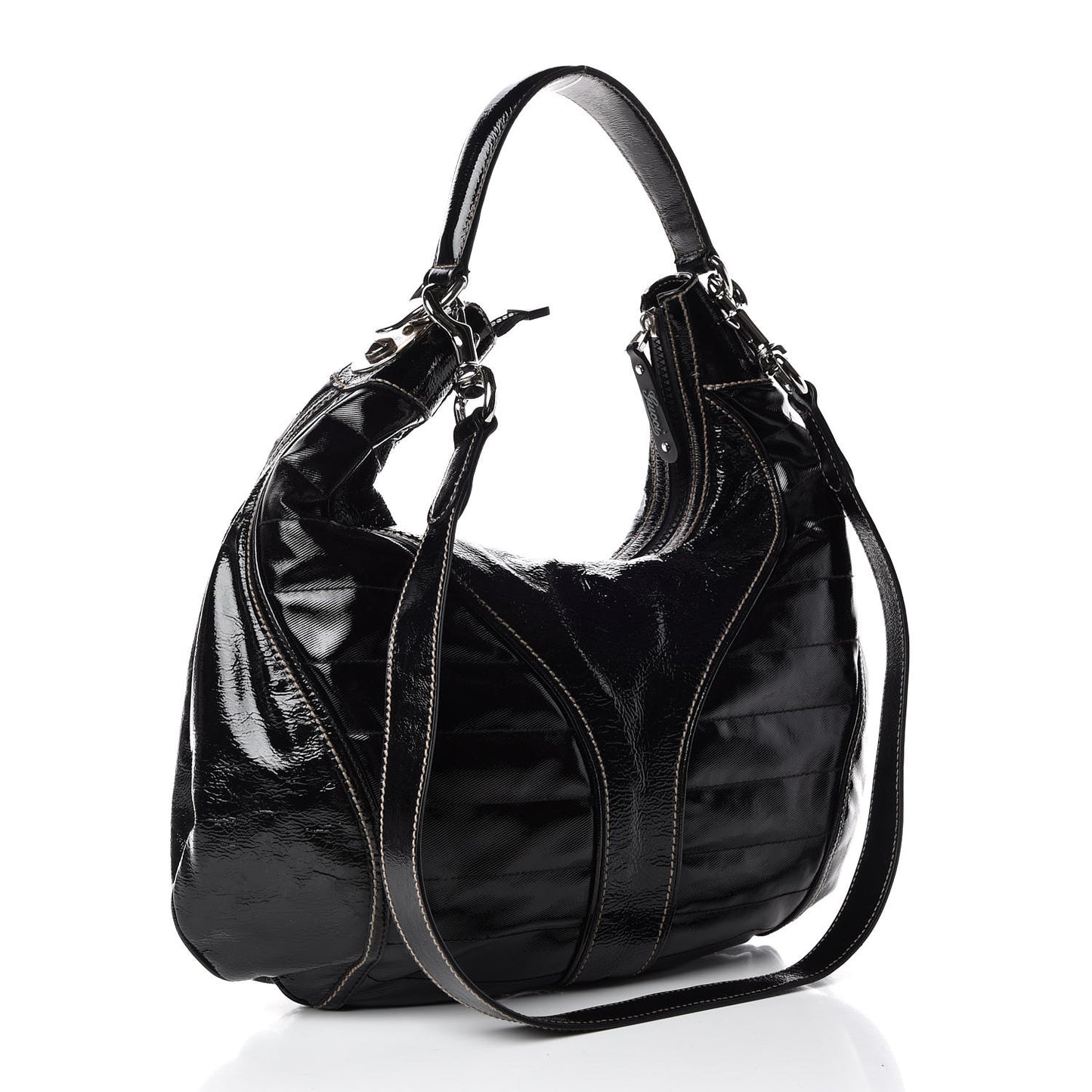 Patent Calfskin Medium Snow Glam Hobo Black