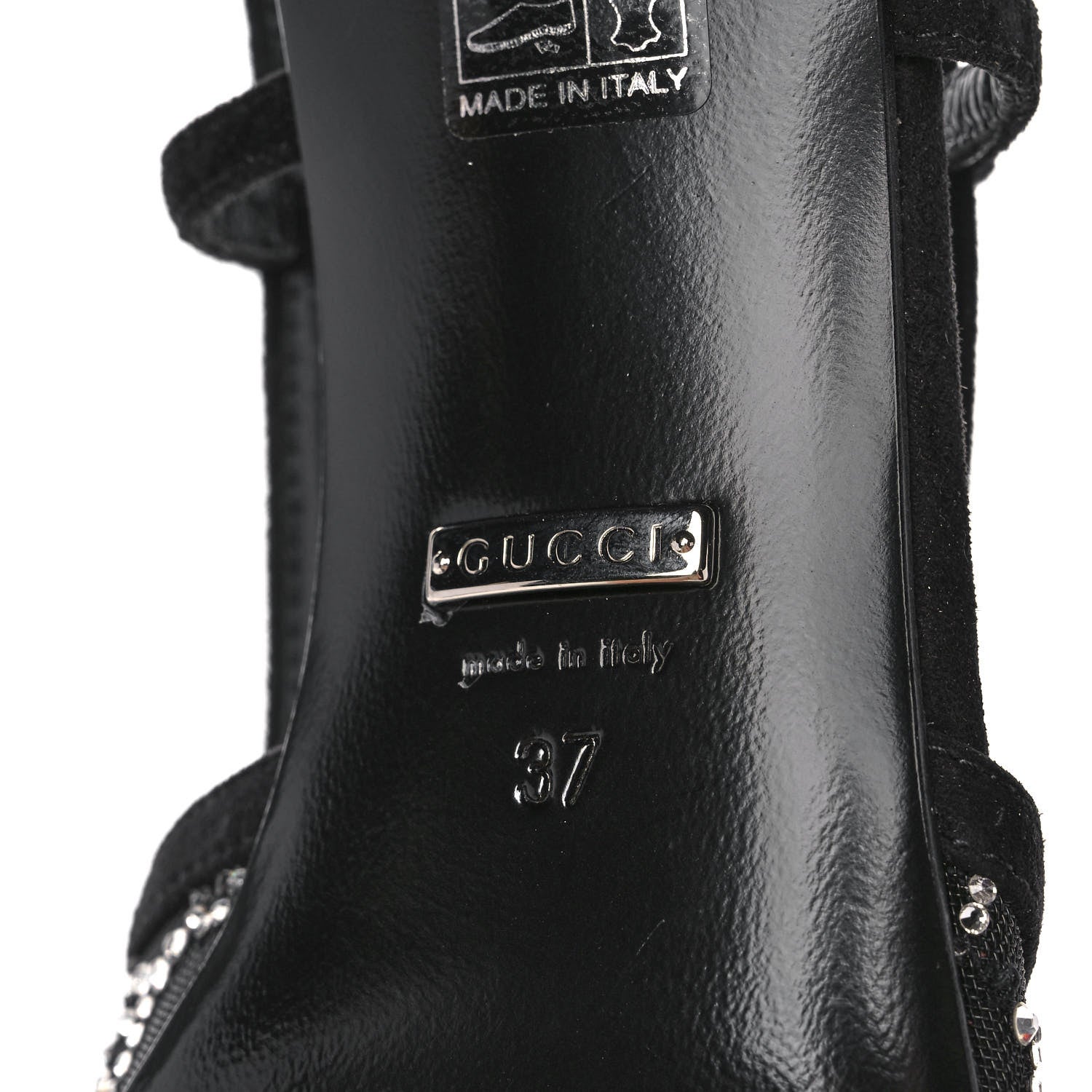 Gucci Tela Retino Kid Scamosciato Crystal GG Monogram Square G 35mm Slingback Pumps 37 Black 6 of 9