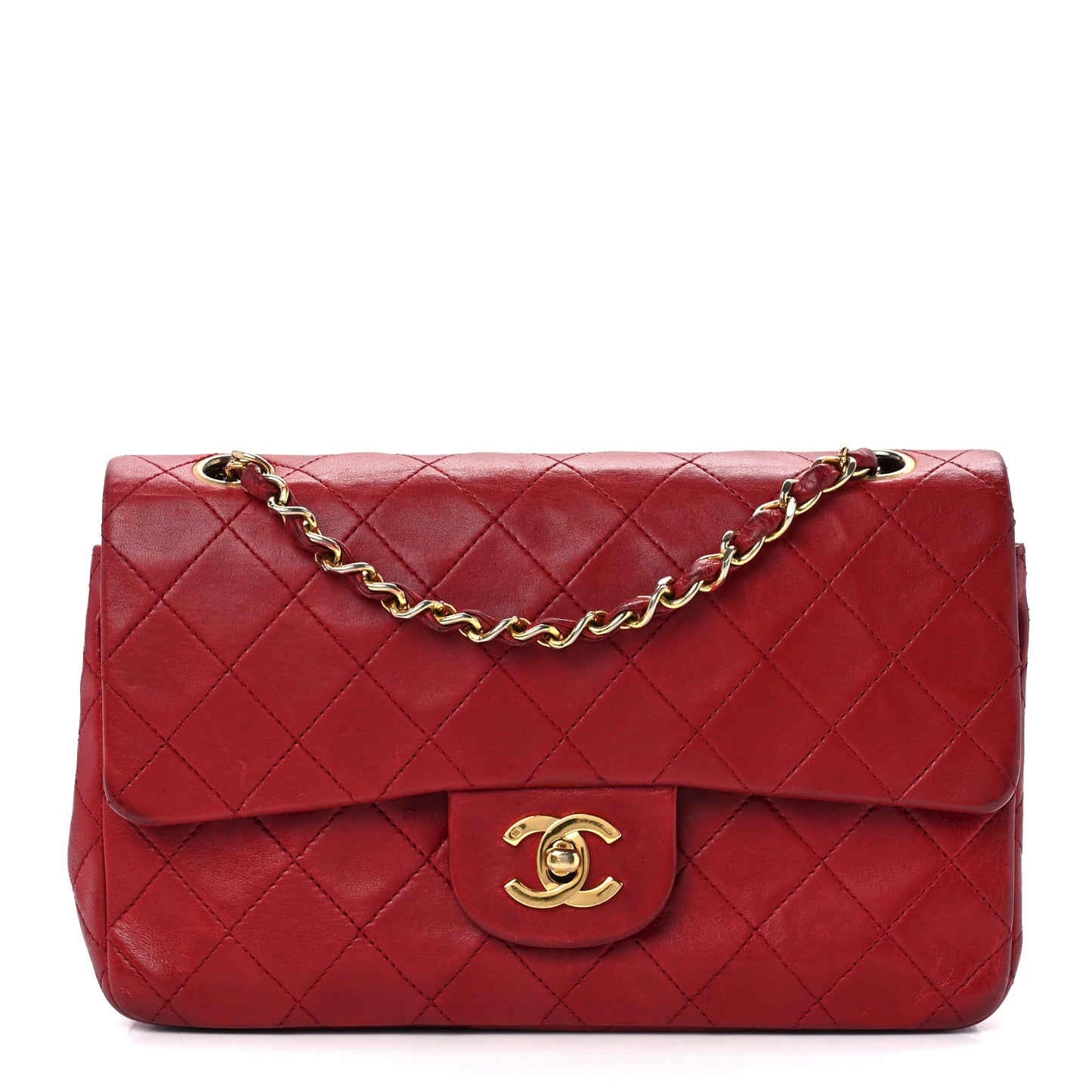 Lambskin Quilted Small Double Flap Red