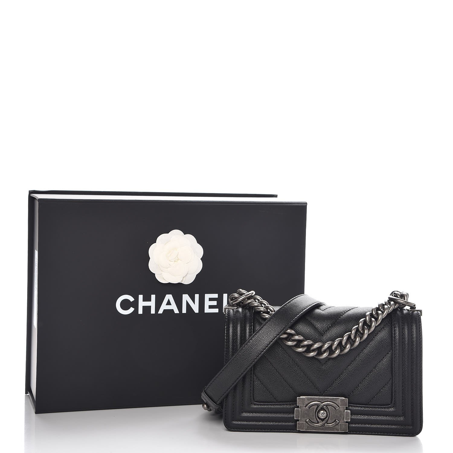 Chanel Caviar Chevron Quilted Small Boy Flap Black 9 of 9
