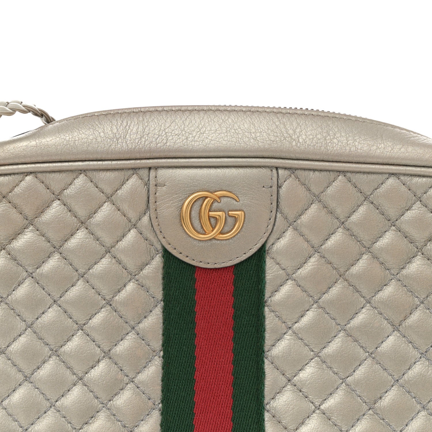 Gucci Laminated Nappa Web Trapuntata Small GG Shoulder Bag Argento 8 of 10