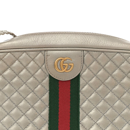 Gucci Laminated Nappa Web Trapuntata Small GG Shoulder Bag Argento 8 of 10
