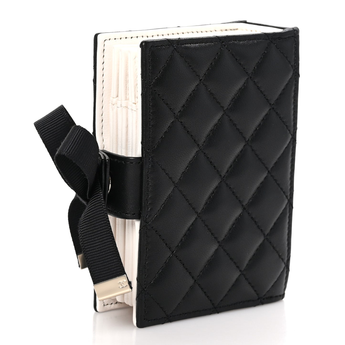Lambskin Quilted Book Card Holder Black