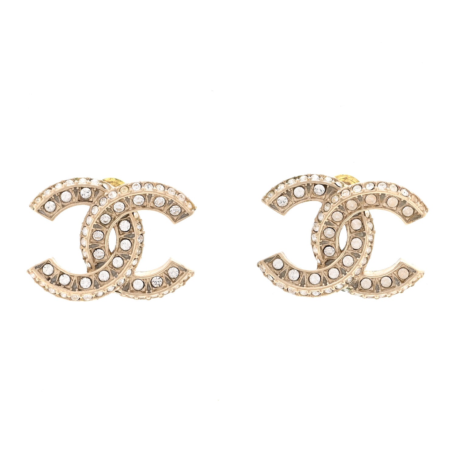 Chanel Crystal Timeless CC Earrings Light Gold 1 of 5