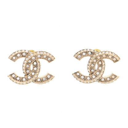 Chanel Crystal Timeless CC Earrings Light Gold 1 of 5