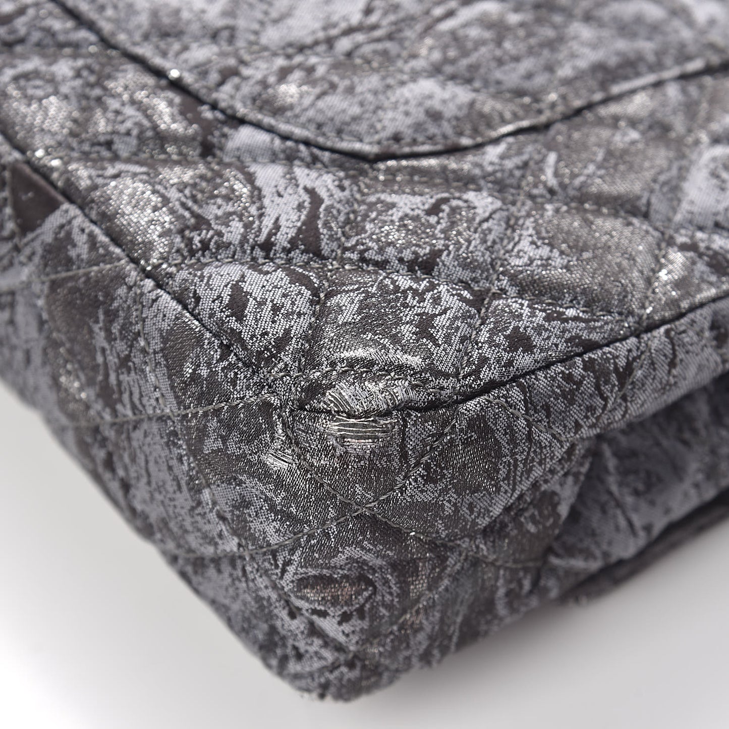 Metallic Brocade Quilted Medium Double Flap Dark Grey