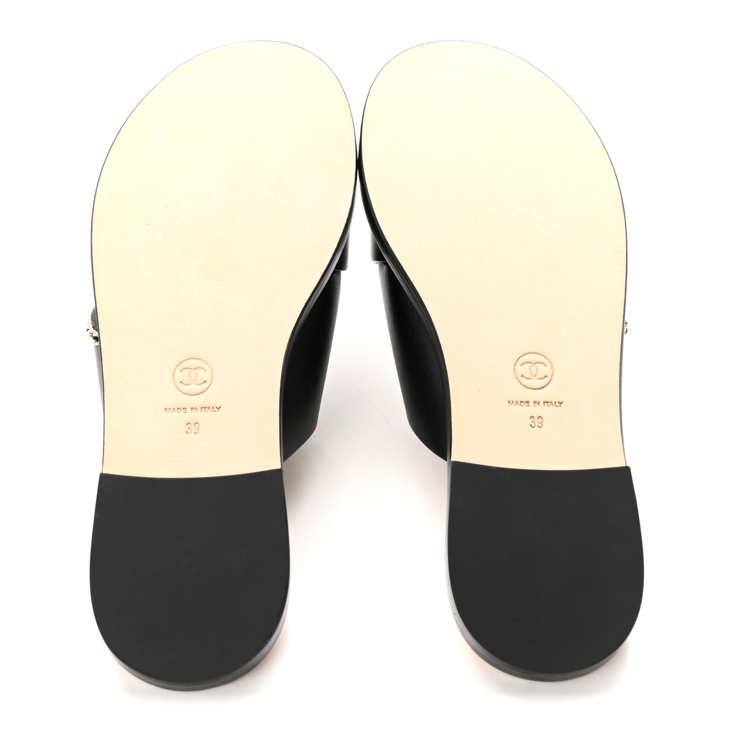 Calfskin Quilted Chain CC Mules 39 Black