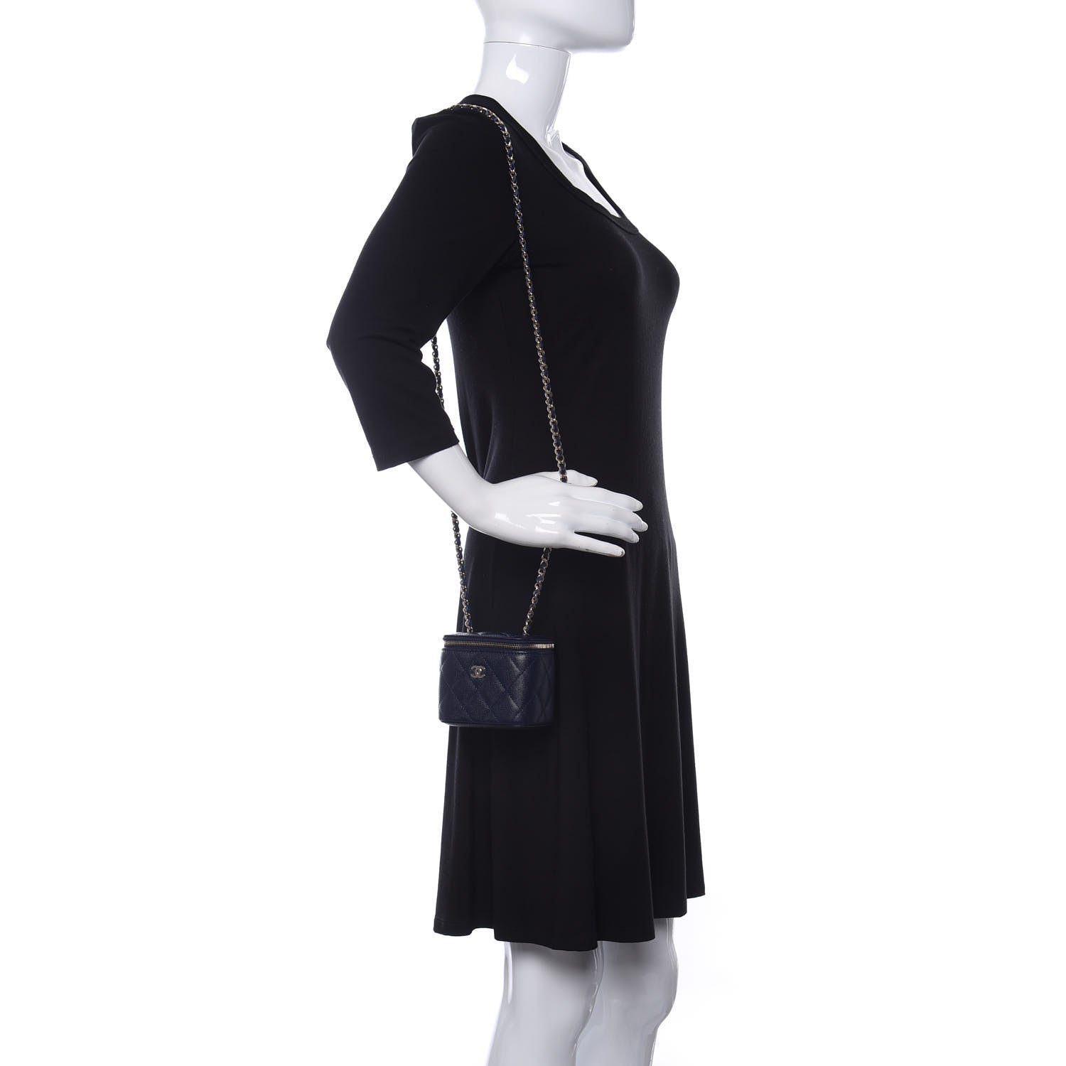 Chanel Caviar Quilted Mini Vanity Case With Chain Navy Blue 2 of 11