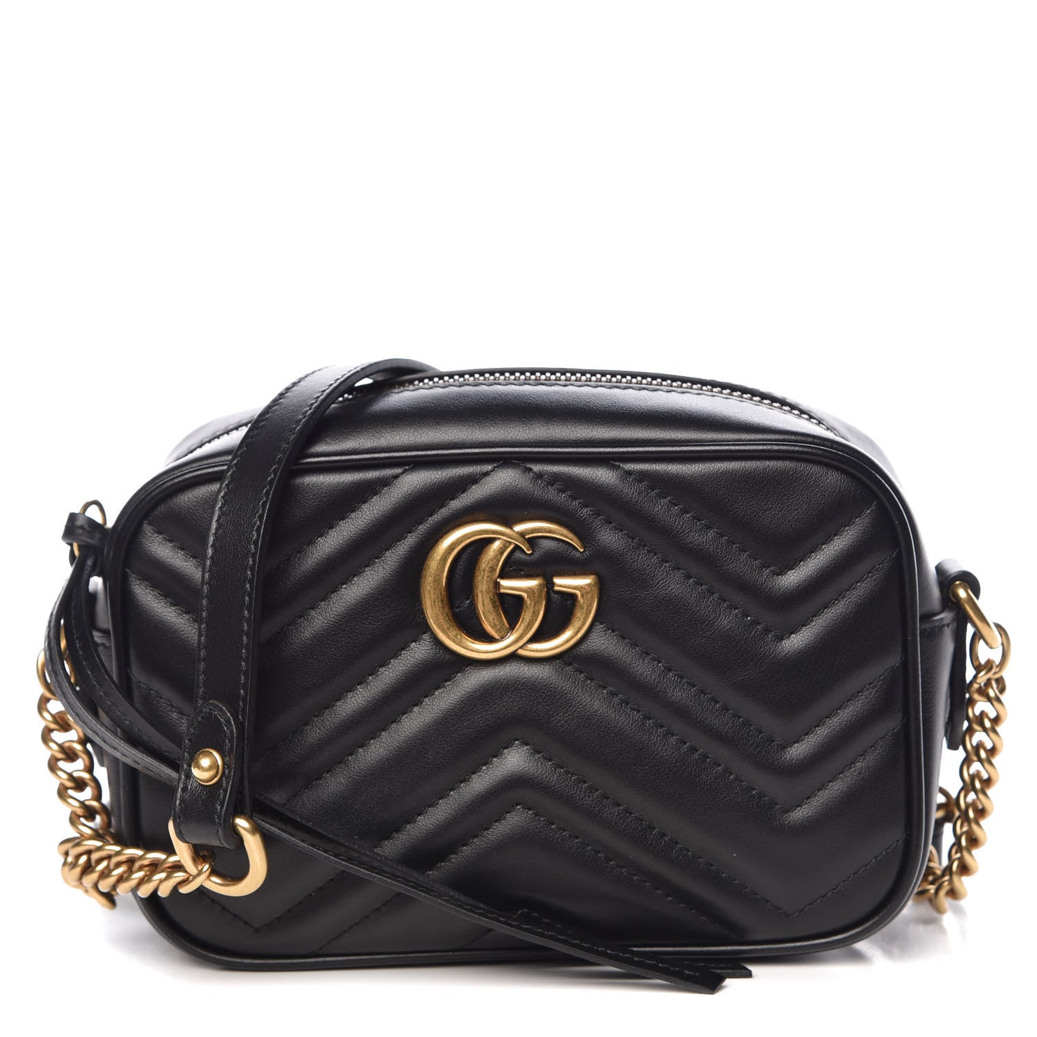 Gucci Calfskin Matelasse Mini GG Marmont Chain Shoulder Bag Black 1 of 10