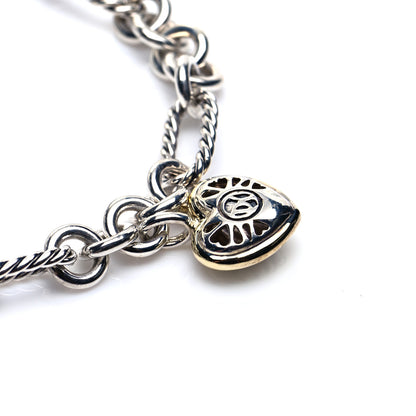 David Yurman Sterling Silver 18K Yellow Gold Cable Heart Charm Bracelet 4 of 5