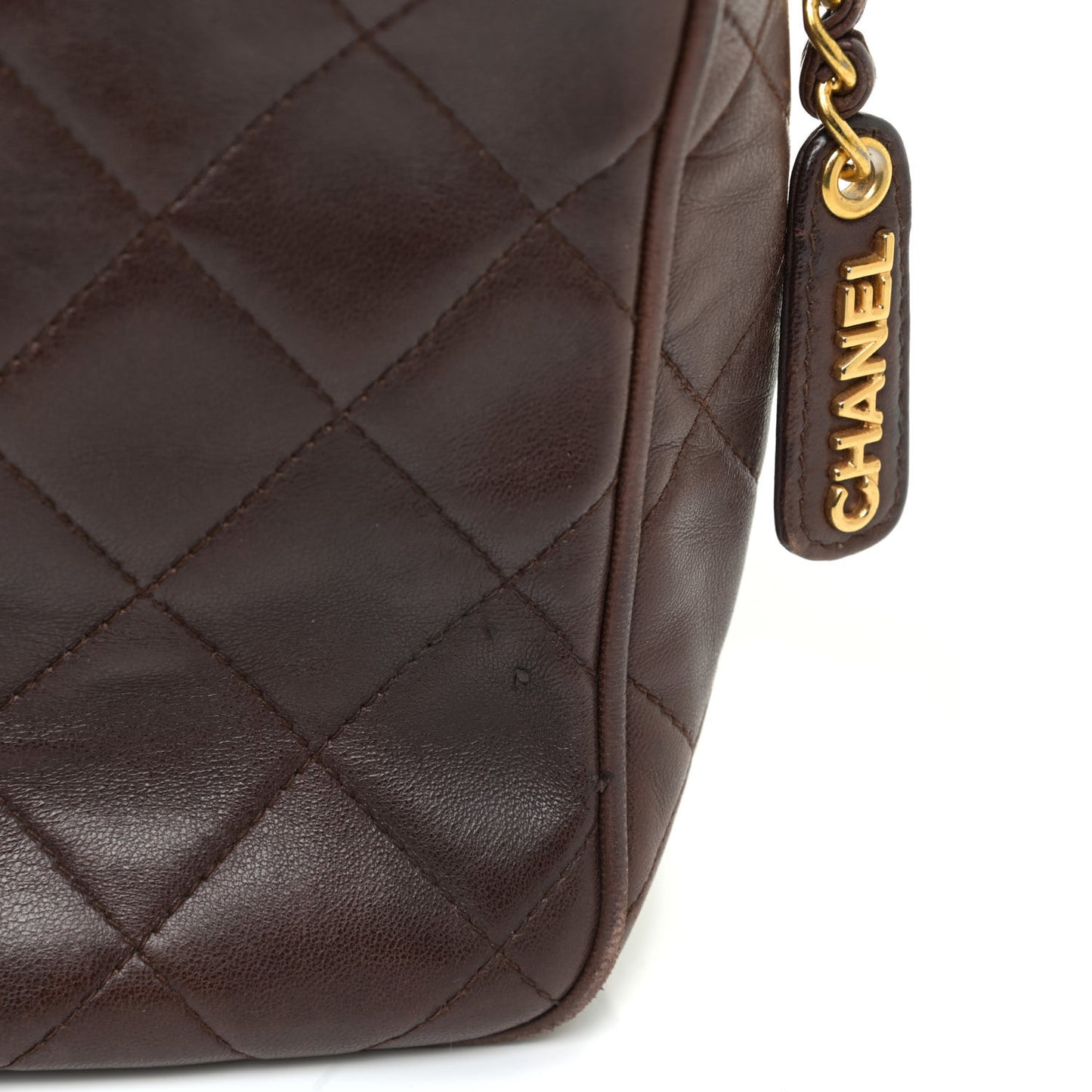 Lambskin Quilted Shoulder Bag Brown