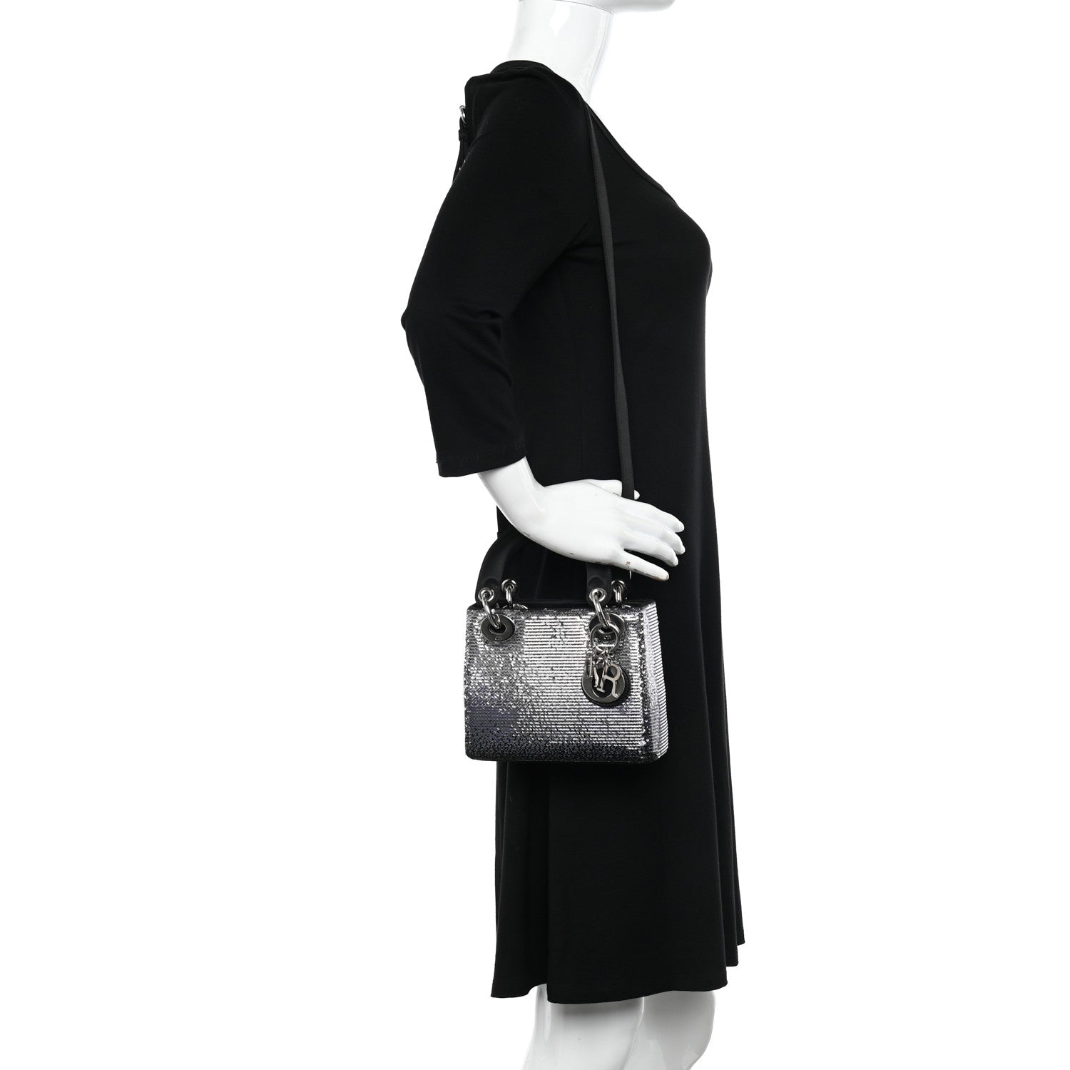 Christian Dior Satin Sequin Gradient Mini Lady Dior Black Silver 2 of 10