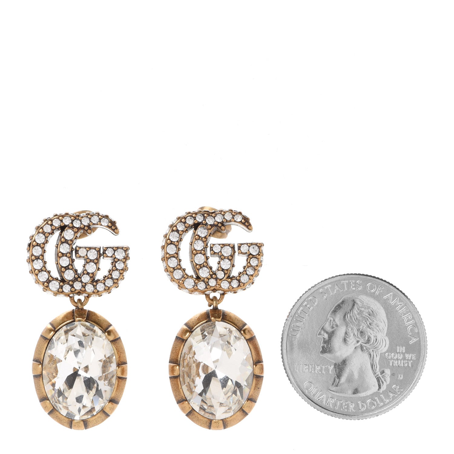 Gucci Crystal Double G Earrings Aged Gold 2 of 4