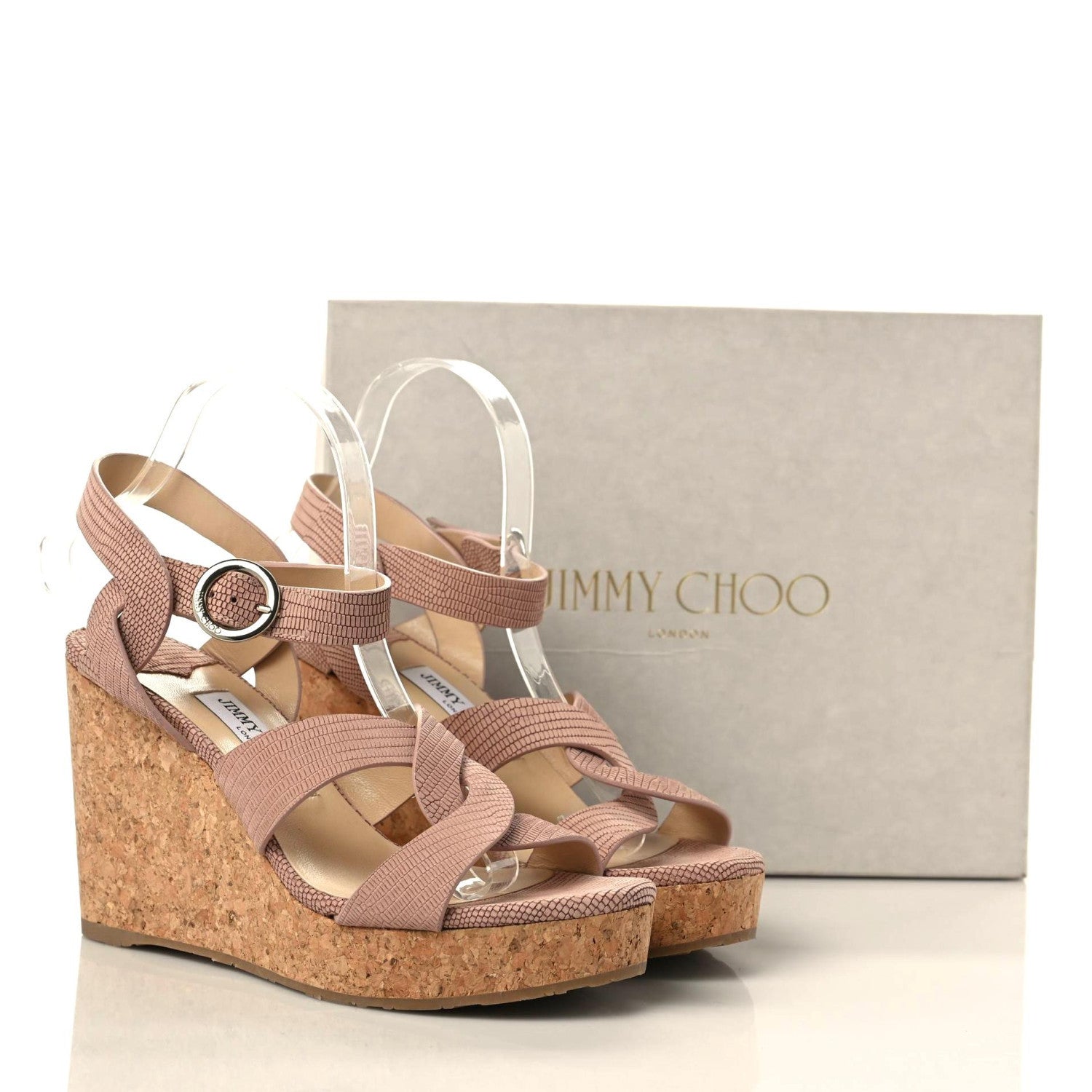 Jimmy Choo Vachetta Embossed Cork Pilar 144 Wedge Sandals 40.5 Nude 8 of 8
