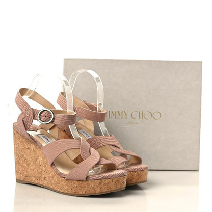 Jimmy Choo Vachetta Embossed Cork Pilar 144 Wedge Sandals 40.5 Nude 8 of 8