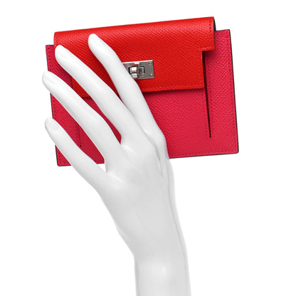 Hermes Epsom Tricolor Kelly Pocket Compact Wallet Rouge Coeur Rose Extreme Bleu Zanzibar 2 of 8