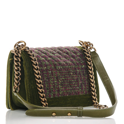 Chanel Velvet Tweed Medium Boy Flap Green 3 of 10