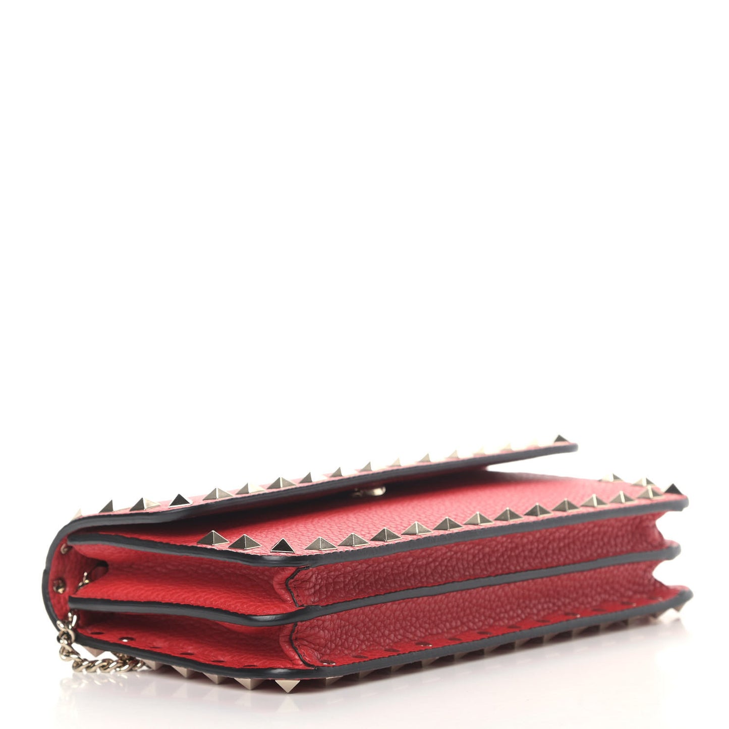 Pebbled Calfskin Rockstud Flap Wallet On Chain Rouge Pur