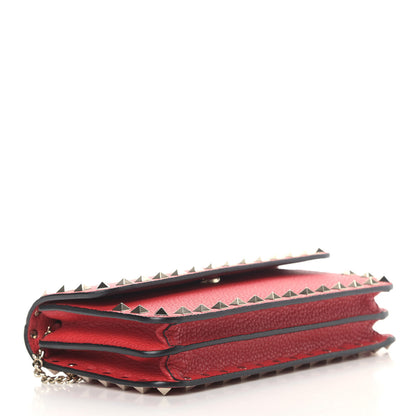 Valentino Garavani Pebbled Calfskin Rockstud Flap Wallet On Chain Rouge Pur 4 of 8