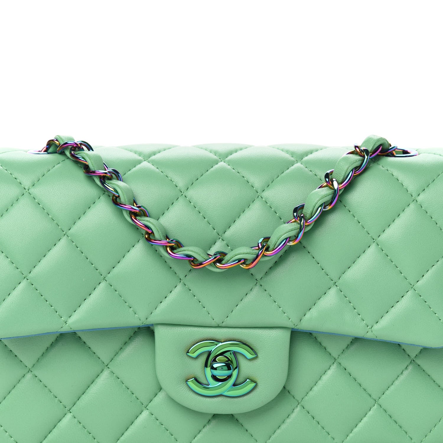 Chanel Lambskin Quilted Mini Rectangular Flap Green Blue 10 of 11