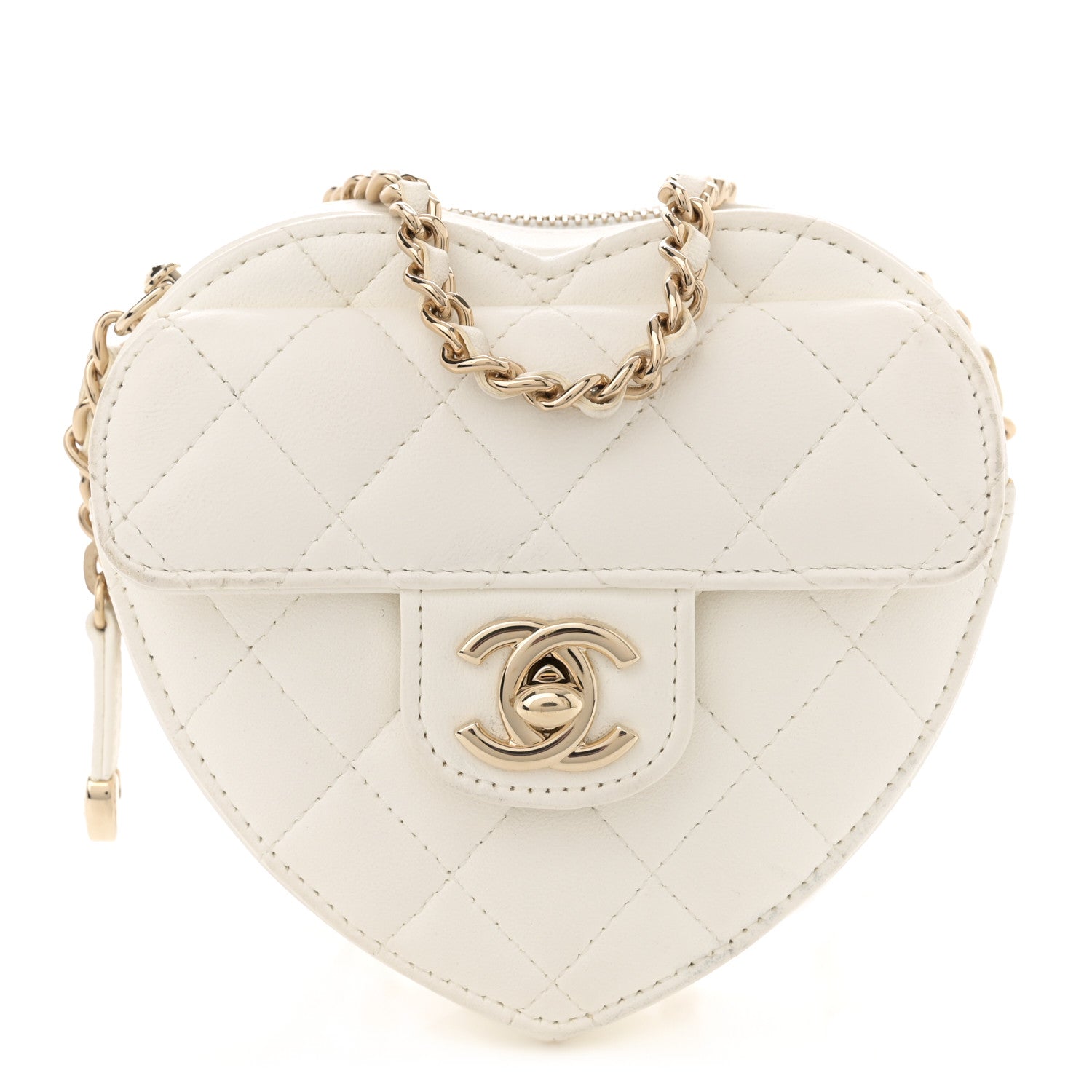 Chanel Lambskin Quilted CC In Love Heart Clutch With Chain White 1 of 12