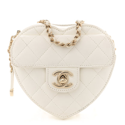 Chanel Lambskin Quilted CC In Love Heart Clutch With Chain White 1 of 12
