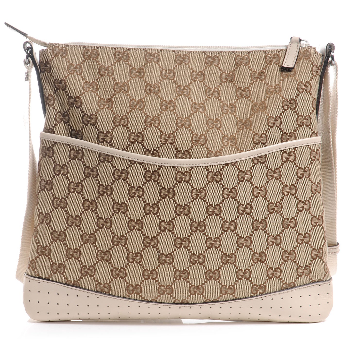 Monogram Calfskin Perforated Medium Flat Messenger Bag White