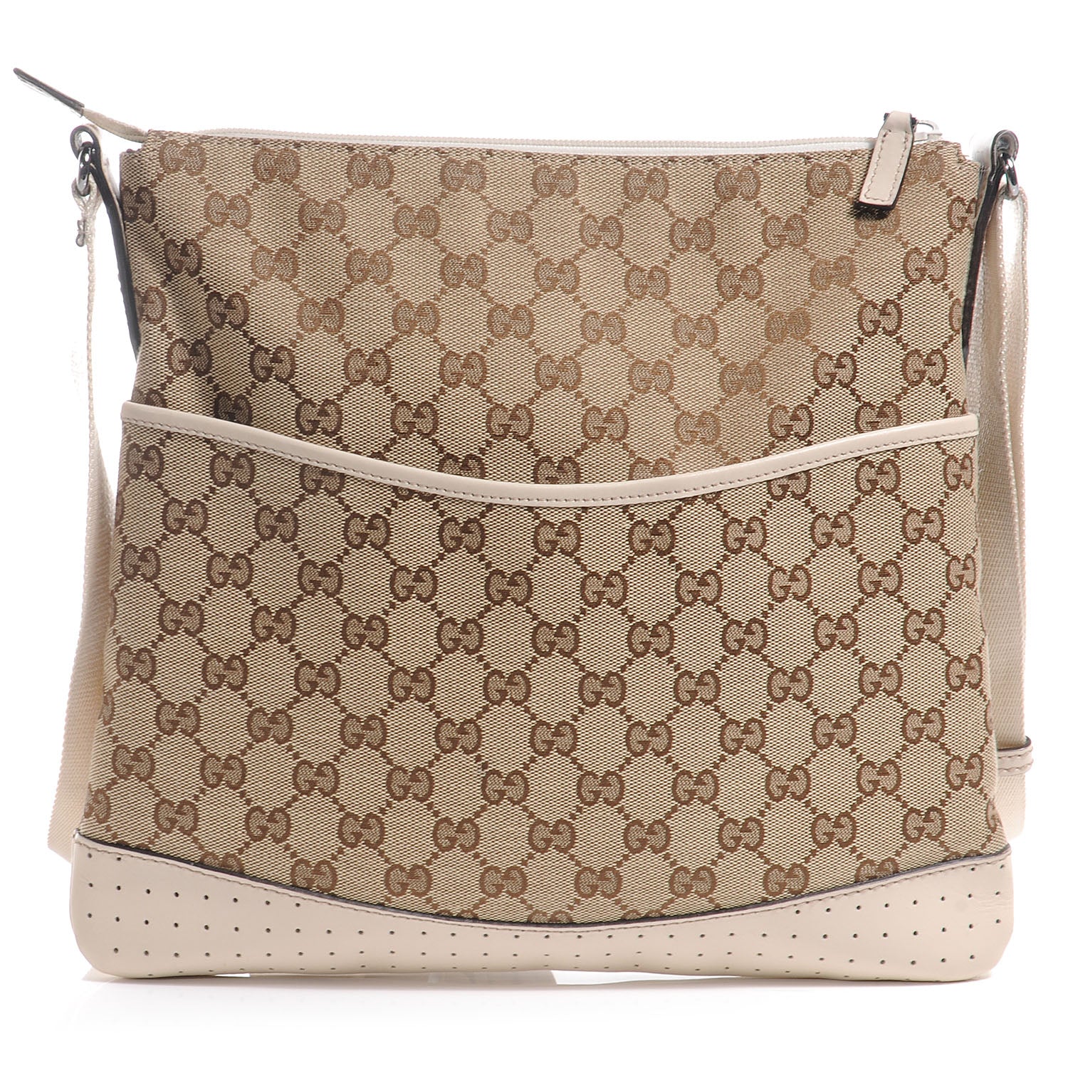 Gucci Monogram Calfskin Perforated Medium Flat Messenger Bag White 1 of 7