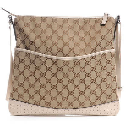 Gucci Monogram Calfskin Perforated Medium Flat Messenger Bag White 1 of 7