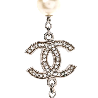 Chanel Graduated Pearl Crystal CC Long Necklace Silver 4 of 6