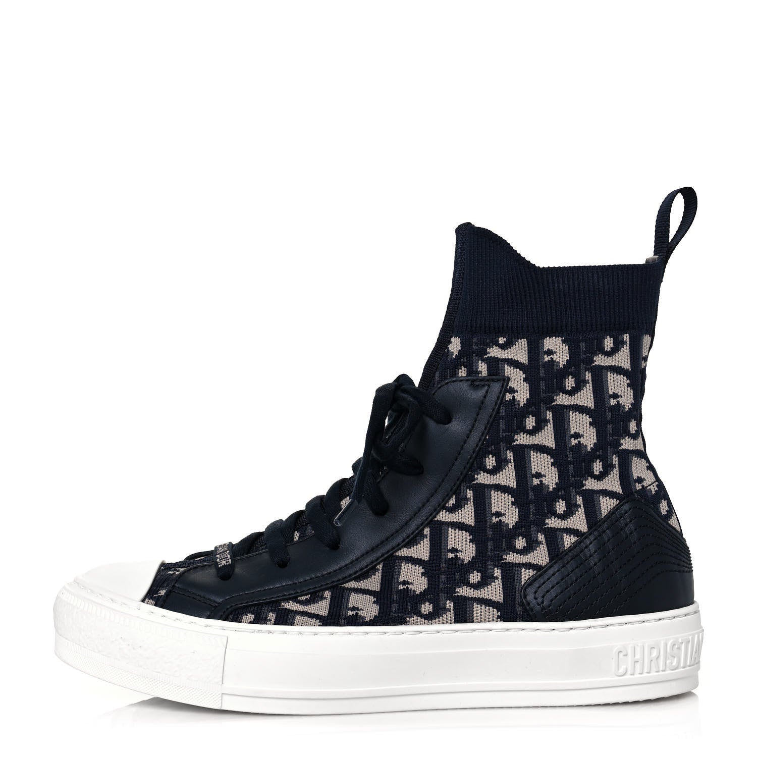 Christian Dior Technical Knit Calfskin Oblique Womens Walk'n Dior High Top Sneakers 37.5 Deep Blue 1 of 8