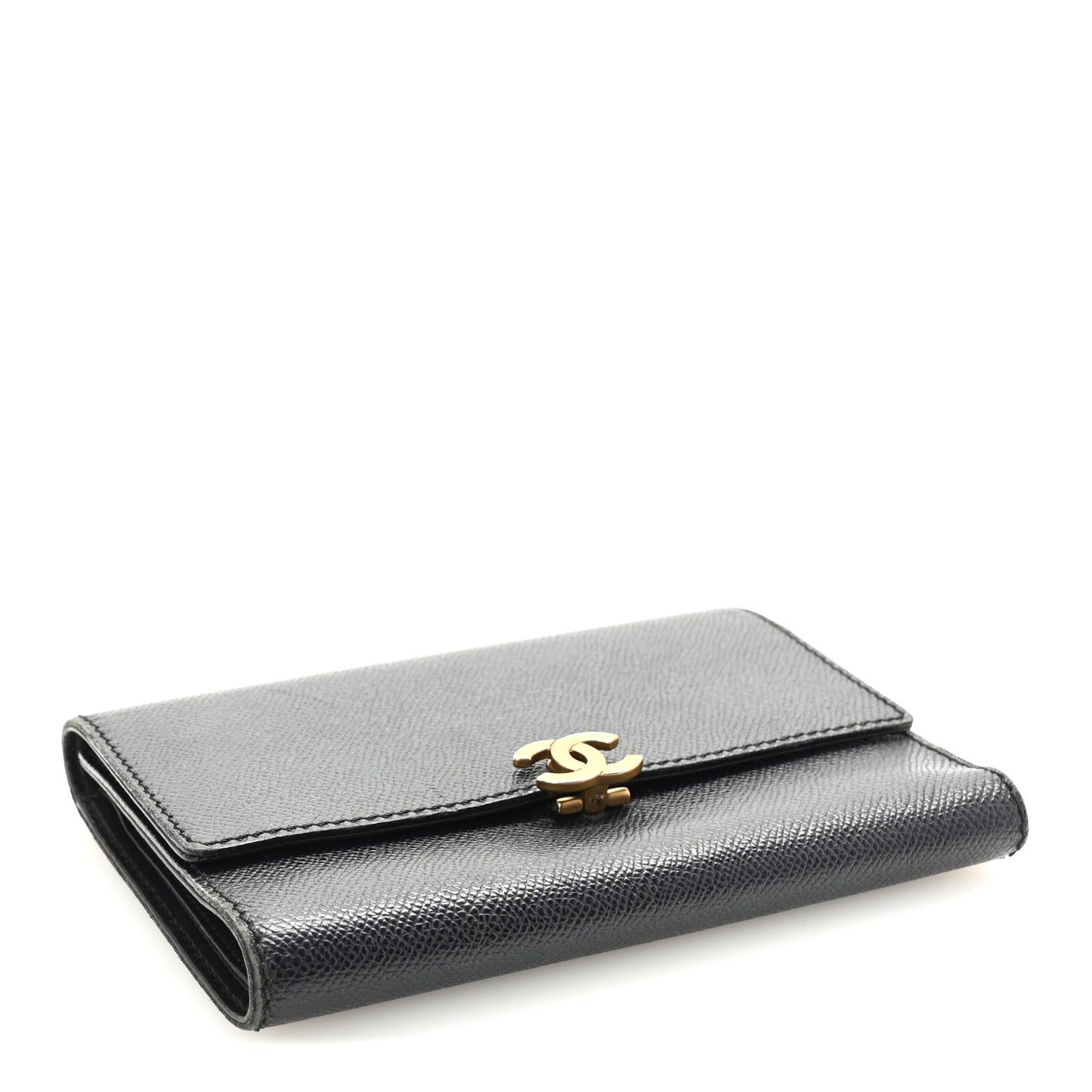 Grained Calfskin CC Flap Wallet Black