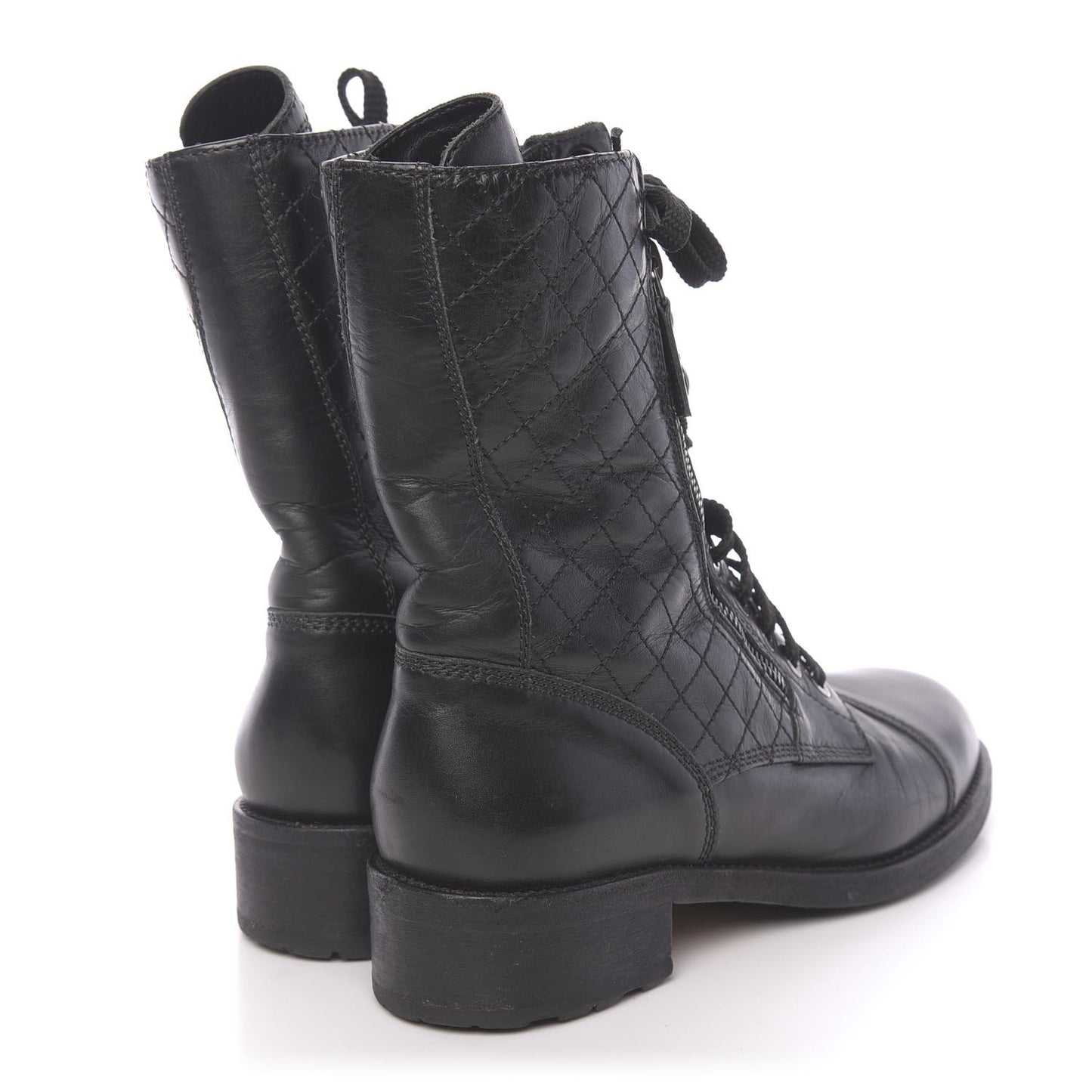 Calfskin Quilted Cap Toe Combat Boots 40 Black