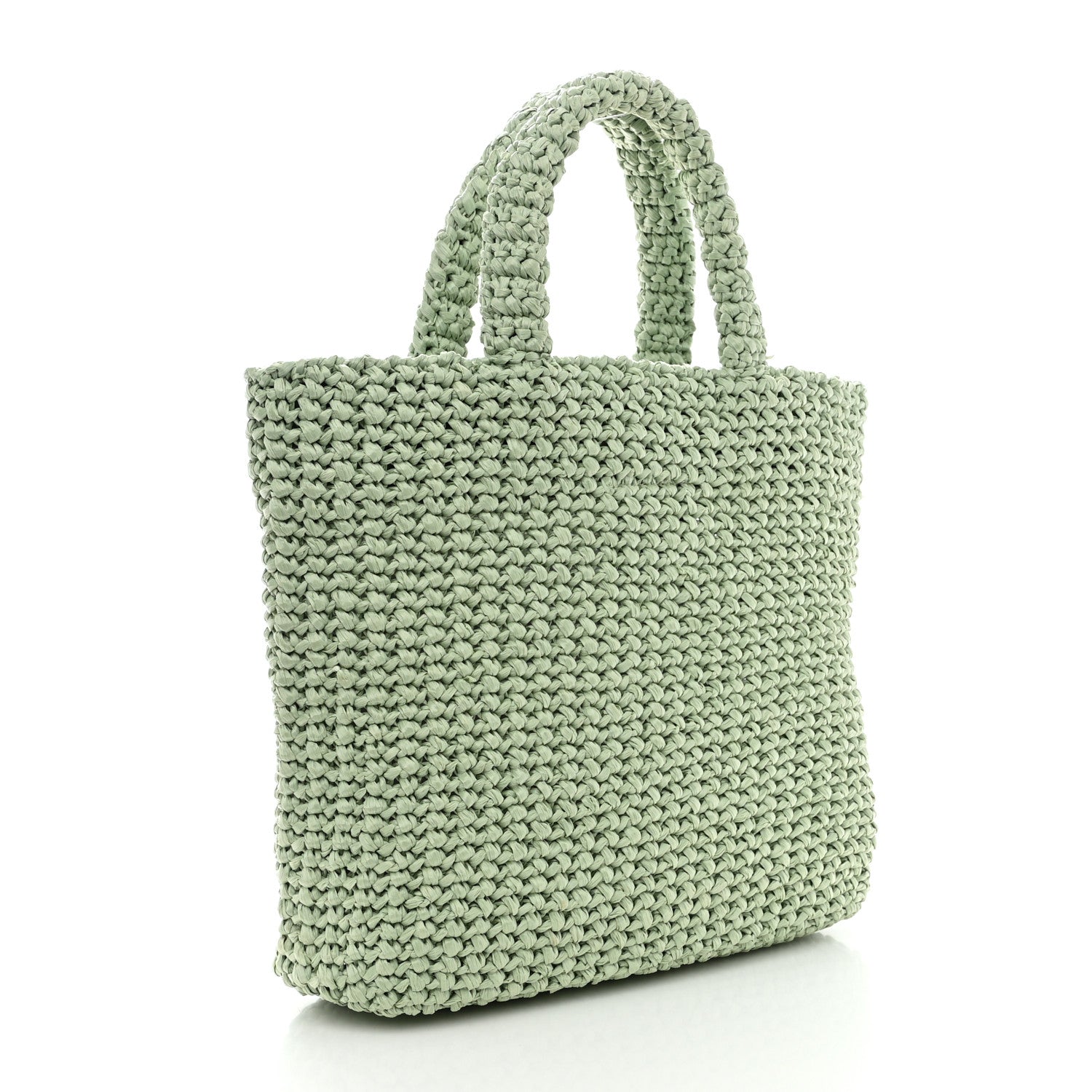 Prada Yarn Raffia Effect Crochet Small Logo Tote Acqua 3 of 10