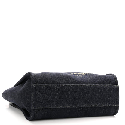 Chanel Lurex Canvas Small Deauville Tote Navy Blue Gold 3 of 10
