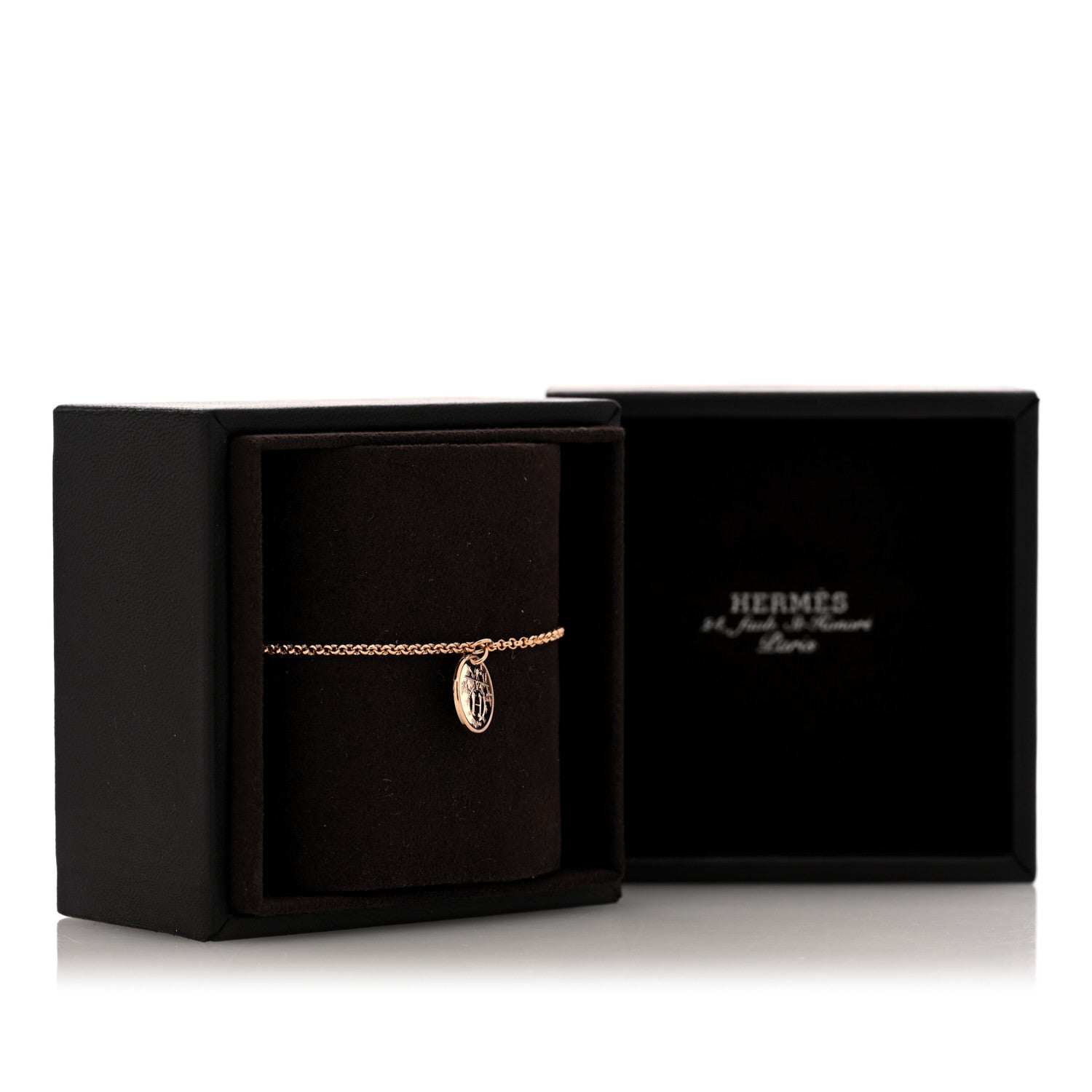 Hermes 18K Rose Gold Diamond PM Ex-Libris Bracelet SH 1862750
